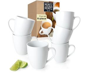 Moritz & Moritz Basic Coffee Mug Set White 6-Piece - Approx. 300ml Made of Porcelain - Stylish Design Coffee Mug with Handle - Perfect for Coffee, Tea, hot Chocolate, Cappuccino