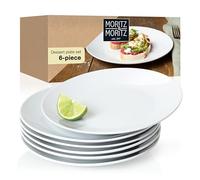 Moritz & Moritz Basic Dessert Plate Set 6 Persons Modern - Ø 20.5 cm - Porcelain Crockery Set White - Flat Plates Set of 6 Perfect as Cake, Dessert and Breakfast Plates