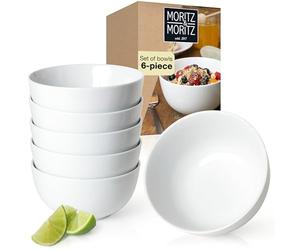 Moritz & Moritz Basic Porcelain Bowl Set 6-Piece - Cereal Bowls White Ø 14 x 7 cm with Approx. 500 ml Capacity - Made of Porcelain in Classic White - Bowl for Bowls, soups, Salads, Desserts, muesli