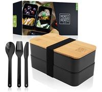Moritz & Moritz Bento Box Black - Bento lunch box for kids and adults - Lunch box with bamboo lid - ideal for work, school or travelling