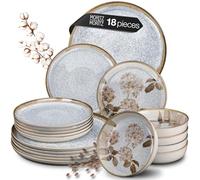 Moritz & Moritz Blossom 18-Piece Porcelain Dinner Set for 6 People - Elegant Floral Tableware for 6 People - Includes 6 Dinner, 6 Dessert & 6 Soup Plates - Microwave & Dishwasher Safe