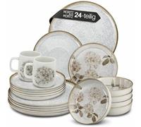Moritz & Moritz BLOSSOM Porcelain Crockery Set for 6 People, 24 Pieces, Modern Dinner Service with Playful Design, Easy-Care Coffee Service with Plates, Bowls and Cups, Crockery Service