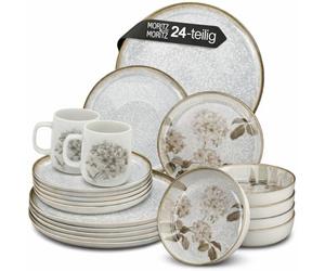 Moritz & Moritz BLOSSOM Porcelain Crockery Set for 6 People, 24 Pieces, Modern Dinner Service with Playful Design, Easy-Care Coffee Service with Plates, Bowls and Cups, Crockery Service