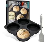 Moritz & Moritz Burger Buns Baking Pan Silicone Round 12cm - for Bread, Burger Buns and XXL Muffins - incl. Spatula and Recipe Booklet