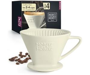 Moritz & Moritz Coffee Dripper Ceramic Size 4 - Perfect Pour Over Coffee - Classic White Porcelain Filter Cone for Rich Aroma