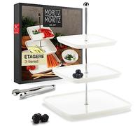 Moritz & Moritz Fruit Cake Stand 3 Tier - Includes Tongs - Made of Porcelain - Modern Kitchen Decoration or Party Decoration - Perfect as a Fruit Bowl for Fruit Storage, Muffins and Cupcakes