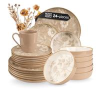Moritz & Moritz MARIELLA Stoneware Crockery Set for 6 People, 24 Pieces, Modern Dinner Service in Beige with Playful Design, Easy-Care Coffee Service with Plate Set, Bowls and Cups, Crockery Service