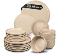 Moritz & Moritz Nordic 18-Piece Crockery Set for 6 People - Beige - Elegant Plate Set Made of Stoneware, Crockery Made of 6 x Dinner Plates, 6 x Dessert Plates, 6 x Soup Plates