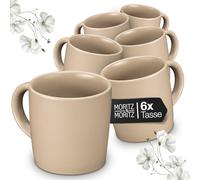 Moritz & Moritz Nordic Coffee Cups Set of 6 - Beige - Approx. 300 ml - Made of Stoneware - Stylish Design with Handle - Perfect for Coffee, Tea, Hot Chocolate, Cappuccino