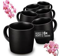 Moritz & Moritz Nordic Coffee Cups Set of 6 - Black - Approx. 300 ml - Made of Stoneware - Stylish Design with Handle - Perfect for Coffee, Tea, Hot Chocolate, Cappuccino