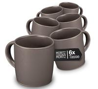 Moritz & Moritz Nordic Coffee Cups Set of 6 - Grey - Approx. 300 ml - Made of Stoneware - Stylish Design with Handle - Perfect for Coffee, Tea, Hot Chocolate, Cappuccino