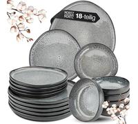 Moritz & Moritz Organic 18-Piece Crockery Set for 6 People, Grey, Elegant Plate Set Made of Stoneware, Crockery Set for 6 People, 6 x Dinner Plates, 6 x Dessert Plates, 6 x Soup Plates