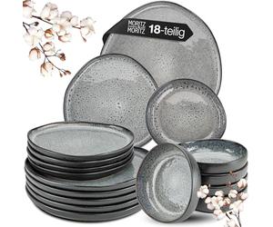 Moritz & Moritz Organic 18-Piece Crockery Set for 6 People, Grey, Elegant Plate Set Made of Stoneware, Crockery Set for 6 People, 6 x Dinner Plates, 6 x Dessert Plates, 6 x Soup Plates