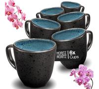 Moritz & Moritz Organic Coffee Cups Set of 6 - Coffee Mug Set Blue Made of Robust Stoneware with Unique Colour Gradient - Dishwasher Safe Cup Set