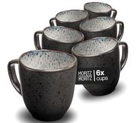 Moritz & Moritz Organic Coffee Cups Set of 6 - Coffee Mug Set Grey Made of Robust Stoneware with Unique Colour Gradient - Dishwasher Safe Cup Set