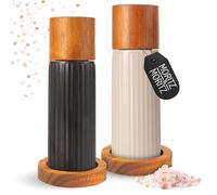 Moritz & Moritz Pepe Salt and Pepper Grinder Set - Black & Cream - Ceramic Adjustable Mills with Acacia Wood & Stoneware - Refillable Spice Grinders with Click System for Coarse to Fine Grinding