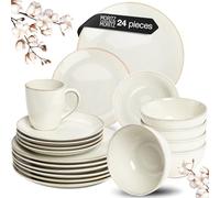 Moritz & Moritz Sense 24 Piece Dinner Set for 6 People Beige- Stoneware Crockery Set - Scratch, Microwave and Dishwasher Safe - Consisting of 6X Dinner Plates, 6X Dessert Plates, 6X Bowls and 6X Mugs