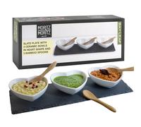 Moritz & Moritz Serving Platters Set Heart Shape - Slate Tray with Ceramic Bowls and Spoons - for Dips Snacks and Starters