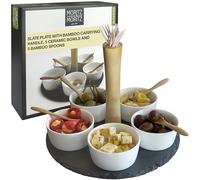 Moritz & Moritz Slate Serving Platters Set - Slate Tray with Ceramic Bowls and Spoons - for Dips Snacks and Starters