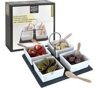 Moritz & Moritz Slate Serving Platters Set - Slate Tray with Ceramic Bowls and Spoons - for Dips Snacks and Starters
