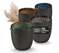 Moritz & Moritz Solid Espresso Cups Pack of 4 - Stoneware Espresso Cups 70 ml in Set - Reactive Design with Coloured Insides - Robust Small Coffee Cups - Easy to Stackable & Easy to Clean