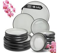 Moritz & Moritz Solid Plain Crockery Set for 6 People, Grey, 18 Pieces, Modern Stoneware Crockery Set, Microwave & Dishwasher Safe, Dining Set, Dinner Service, Crockery Service for 6 People