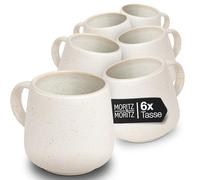 Moritz & Moritz Solid Plain Mug Set for 6 People, Cream, Modern Stoneware Cup Set, Microwave & Dishwasher Safe, Cups with Handle for Coffee, Tea, Hot Chocolate, Cappuccino