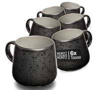 Moritz & Moritz Solid Plain Mug Set for 6 People, Grey, Modern Stoneware Cup Set, Microwave & Dishwasher Safe, Cups with Handle for Coffee, Tea, Hot Chocolate, Cappuccino