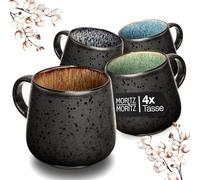 Moritz & Moritz Solid Set of 4 Coffee Mugs - Colourful Stoneware Cups with Black Exterior - Durable, Scratch-Resistant, Dishwasher & Microwave Safe - Stylish Mug Set for Coffee, Tea & Hot Drinks