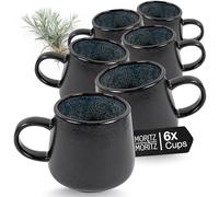 Moritz & Moritz Solid Set of 6 Cups Black/Grey - Coffee Mug Set Made of Robust Stoneware - 400 ml Volume - Dishwasher & Microwave Safe - Perfect for Coffee, Tea & More