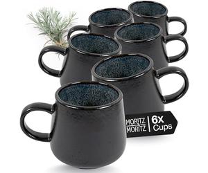 Moritz & Moritz Solid Set of 6 Cups Black/Grey - Coffee Mug Set Made of Robust Stoneware - 400 ml Volume - Dishwasher & Microwave Safe - Perfect for Coffee, Tea & More