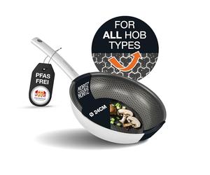 Moritz & Moritz Stainless Steel Pan Honeycomb Structure 24cm with The Latest Generation Ceramica Coating - Suitable for All Hob Types - Non-Stick Pan with Round Rim for Cooking, Frying and Braising