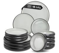 Moritz & Moritz Stoneware Tableware Set for 6 People, Grey, 18 Pieces, Microwave and Dishwasher Safe, Plate Set Consisting of Dinner Plates, Soup Plates, Dessert Plates, Solid Uni Series