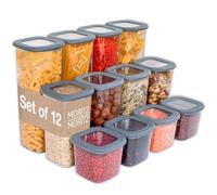 Moritz & Moritz Storage Jars with Lids, Set of 12, Airtight and Stackable, 4 x 1800 ml, 4 x 1100 ml, 4 x 550 ml, Storage Jars for Flour, Cereal, Pasta, Storage Box Kitchen, Transparent