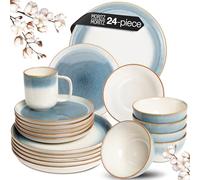 Moritz & Moritz TARENTO 24 Piece Dinner Set for 6 People Blue - Elegant Plate Set Made of Stoneware - Crockery Set Consisting of 6X Dinner, 6X Dessert, 6X Soup Plates