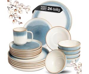 Moritz & Moritz TARENTO 24 Piece Dinner Set for 6 People Blue - Elegant Plate Set Made of Stoneware - Crockery Set Consisting of 6X Dinner, 6X Dessert, 6X Soup Plates