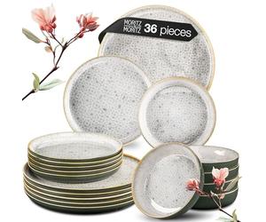 Moritz & Moritz Terra 36-Piece Porcelain Dinner Set for 12 People - Decent Grey Plates and Bowls Set, Microwave & Dishwasher Safe - Includes Dinner Plates, Soup Bowls & Dessert Plates