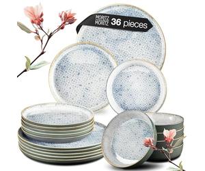 Moritz & Moritz Terra 36-Piece Porcelain Dinner Set for 12 People - Radiant Blue Plates and Bowls Set, Microwave & Dishwasher Safe - Includes Dinner & Dessert Plates & Soup Bowls