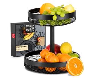 Moritz & Moritz Tiered Fruit Basket Black Metal - Ø 30 x 30cm - Modern Fruit Bowl Large Black - Fruit Basket Etagere for Keeping Fruits, Vegetables and Bread