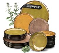 Moritz & Moritz VIDA 18-Piece Colourful Porcelain Dinner Set for 6 People - Modern Plates and Bowls Set, Microwave & Dishwasher Safe - Includes Dinner, Dessert Plates & Soup Bowls