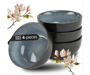 Moritz & Moritz VIDA 4X Miso Bowl Set 12 cm Ø - Japanese Ceramic Bowls Set for Miso Soup, Dips & Snacks - Porcelain Soup Bowls, Small Serving Bowls, Modern Design, Dishwasher Safe