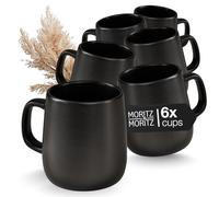 Moritz & Moritz VIDA Coffee Cups Set of 6 Black - Approx. 380 ml Made of High-Quality Porcelain - Stylish Design with Handle - Cups with Handle for Coffee, Tea, Hot Chocolate, Cappuccino