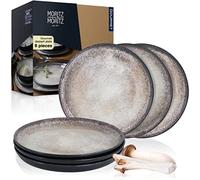 Moritz & Moritz VIDA Dessert Plates Set of 6 - Beige Porcelain Plates for 6 - Ø 20cm Plates for Breakfast, Desserts and Everyday Use - Microwave & Dishwasher Safe, Stylish and Durable