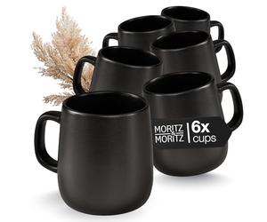 Moritz & Moritz Vida Series 6 x Porcelain Coffee Mugs Set - Approx. 380 ml Made of High-Quality Porcelain - Stylish Design with Handle - Cups with Handle for Coffee, Tea, Hot Chocolate, Cappuccino