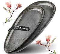 Moritz & Moritz VIDA Set of 2 Porcelain Serving Plates - Anthracite Dinner Platters, Dishwasher & Microwave Safe - Modern Tableware for Snacks, Salads, Mains and Everyday Use