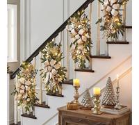 Morkite 2 Pieces Christmas Stair Garland with String Lights, String Lights for Stairs, Fireplace, Christmas Decorations