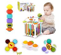 Morkka 12PCS Montessori Toys for Boy & Girl, Baby Sensory Bin Shape Sorter, Colorful Cube, Suction Cup Spinning Top & Bead Maze, Early Learning Toys for Toddlers Age 1-3