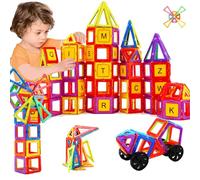 morkka Magnetic Building Blocks 124 Pieces, Rainbow 3D STEM Set for Kids | 124 magnetic pieces for bigger builds: cars, castles and a Ferris wheel that grow creativity and coordination from age 3.