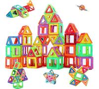 morkka Magnetic Building Blocks 76 Pieces, Rainbow 3D Set for Kids | Seventy-six magnetic pieces snap into houses, vehicles and 3D models, growing spatial skills through open-ended play.