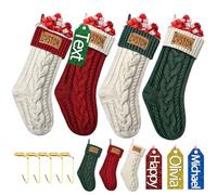 Morlavid 1 Pack Personalised Knitted Christmas Stockings with Names 18 inch Customised Family Santa Stockings with Tags Customisable Xmas Gifts Fireplace Decorations